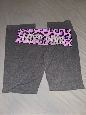 PINK Victoria's Secret Gray Joggers with Pink Leopard Waistband